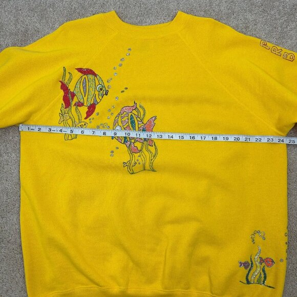 Vintage Hanes Hand Painted Sweatshirt Womens XL Yellow Fish Made in U.S.A Ladies - Picture 9 of 11
